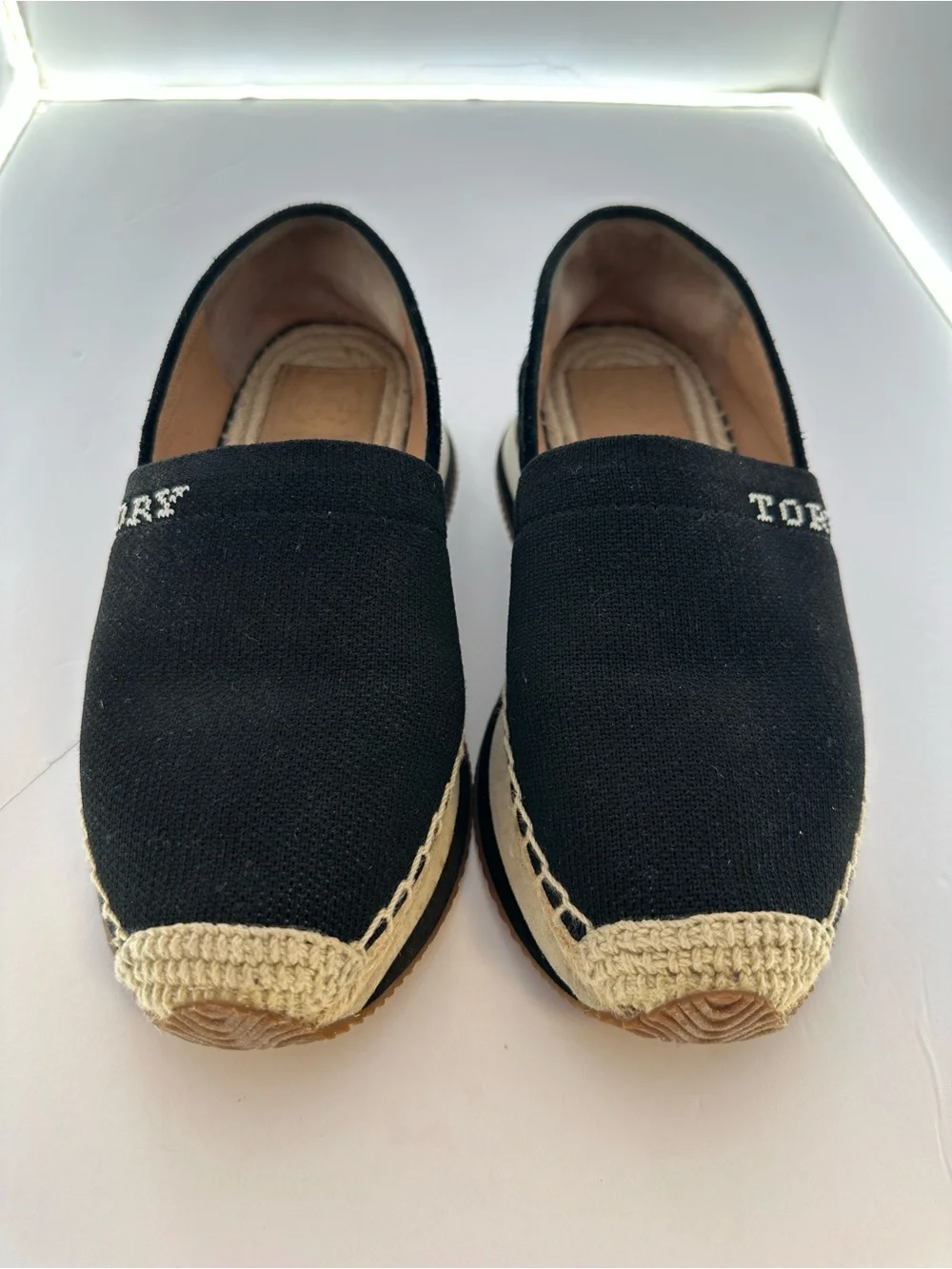 Tory Burch Black Canvas Espadrille Platform Slip-On Sneakers Size 6M